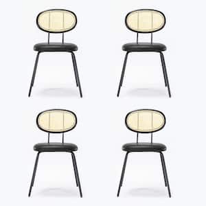 18 in. Tall Black Rattan Velvet Dining Chairs (Set of 4)