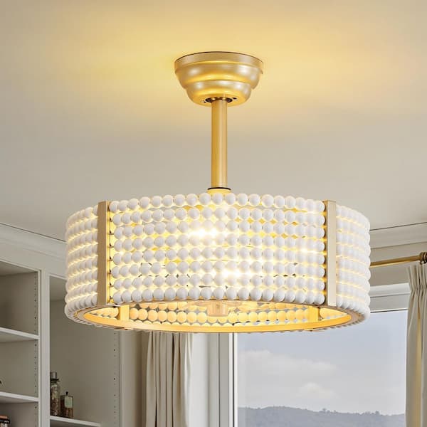 20 in. Indoor Wooden Bead Cage Fandelier Boho Gold Ceiling Fan With Light and Remote Control 6-Speed Reversible Motor