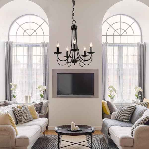 Modern Black Chandelier Candlestick Island 5-Light 18.5 in. Classic Pendant Chandelier for Living Room Bedroom