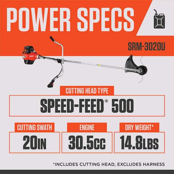 30.5 cc Gas 2-Stroke X Series Pro Commercial U-Handle String Trimmer/Brushcutter with High Capacity Speed-Feed 500 Head