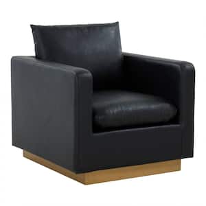 Nervo Modern Gold Frame Black Leather Upholstered Accent Arm Chair With Removable cushions