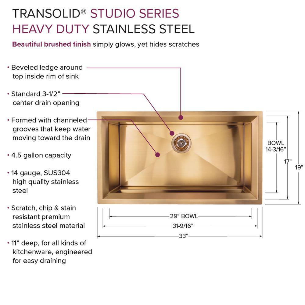 Gold Stainless Steel Single Bowl Undermount Kitchen Sink