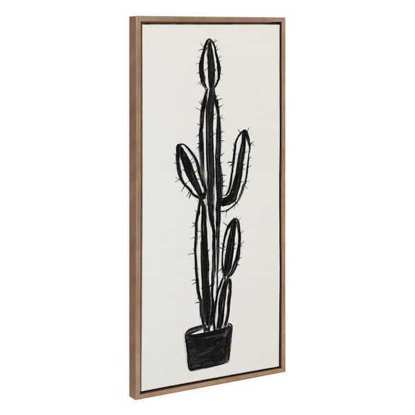 Kate and Laurel Sylvie 664 Cactus in Pot BW by Teju Reval of SnazzyHues Framed Art Print 18 in. x 40 in.