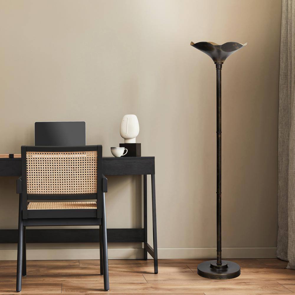 Antique Bronze and Gold Metal Candlestick Floor Lamp, 62.5"