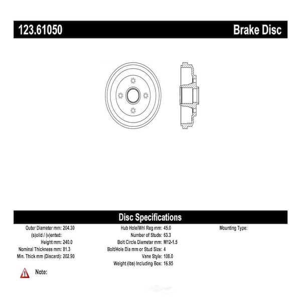 Centric Parts Brake Drum 2009-2011 Ford Focus 2.0L
