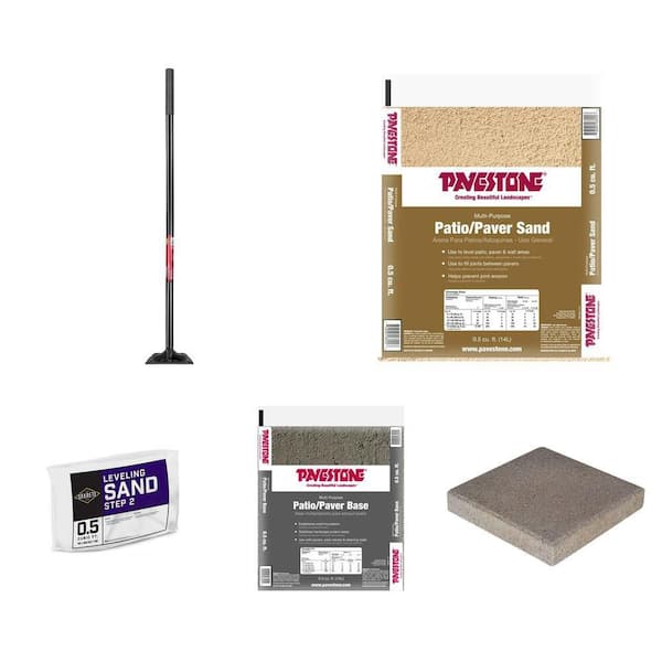 51 in. Steel Tamper, Paver Sand, Leveling Sand, Paver Base and 12 in. Concrete Step Stone Combo