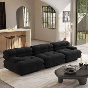 109.8 in. Square Arm 3-piece Flannel velvet Deep Seat Modular Sectional Sofa in. Black