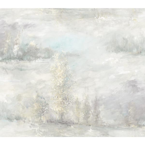 Seabrook Designs Tree Line Metallic Champagne, Blue Mist, and Smoke Paper Strippable Roll (Covers 60.75 sq. ft.)