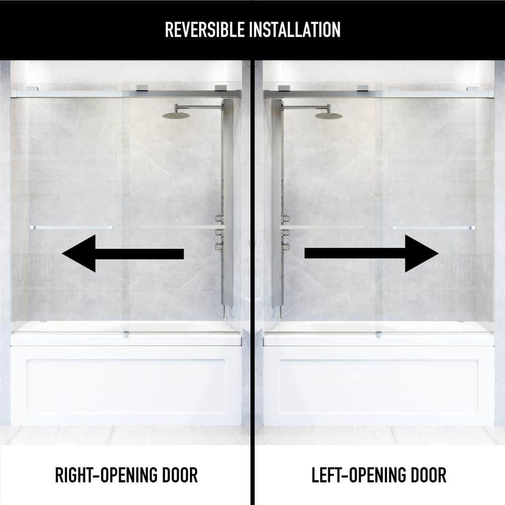 Houston 56-60" Frameless Chrome Sliding Tub Door with Clear Glass