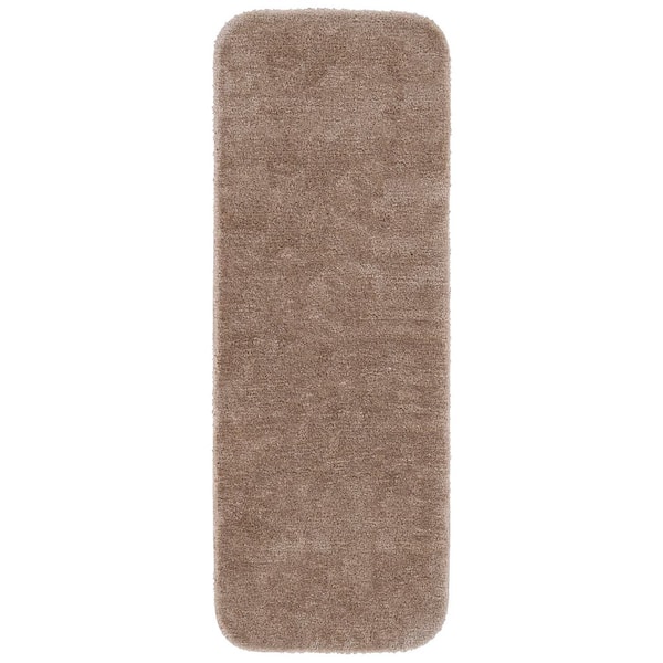 Traditional 22 in. x 60 in. Taupe Plush Nylon Washable Bath Rug Runner