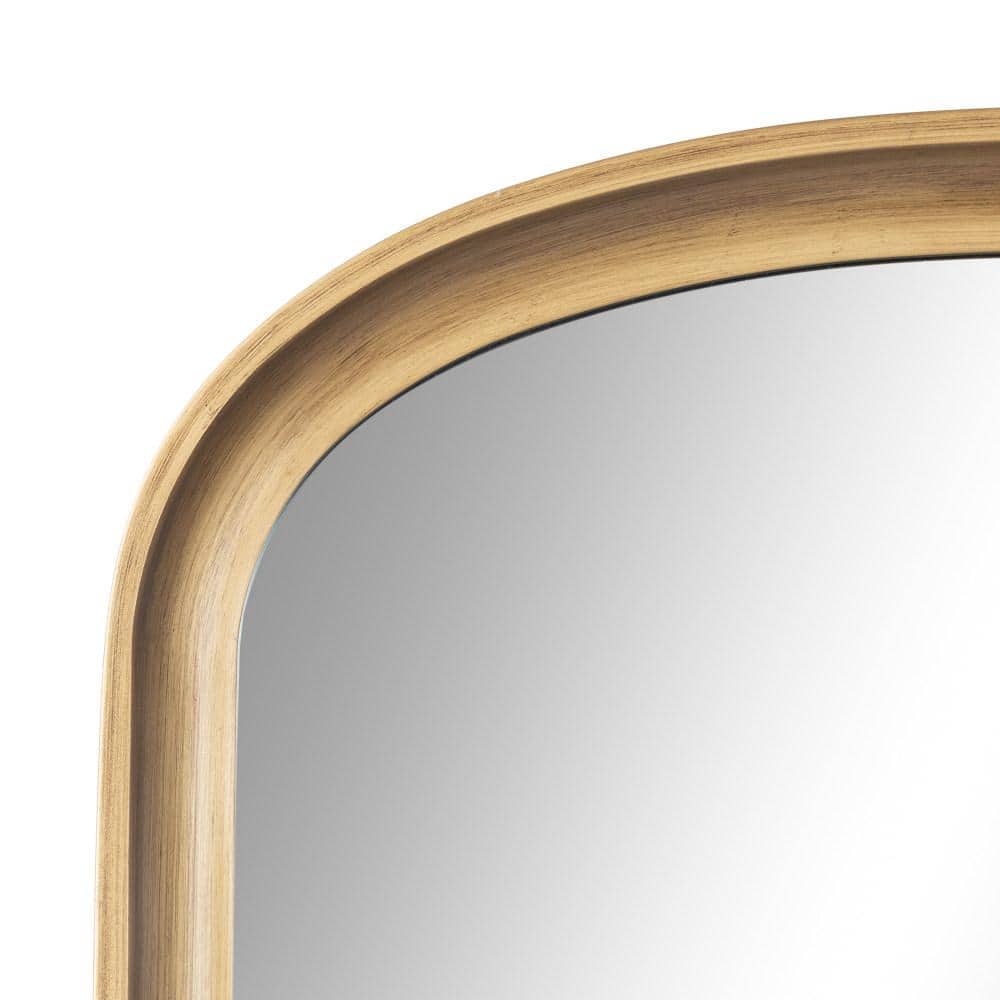 Gold Arched Wooden Wall Mirror with Basket Design, 24" x 36"