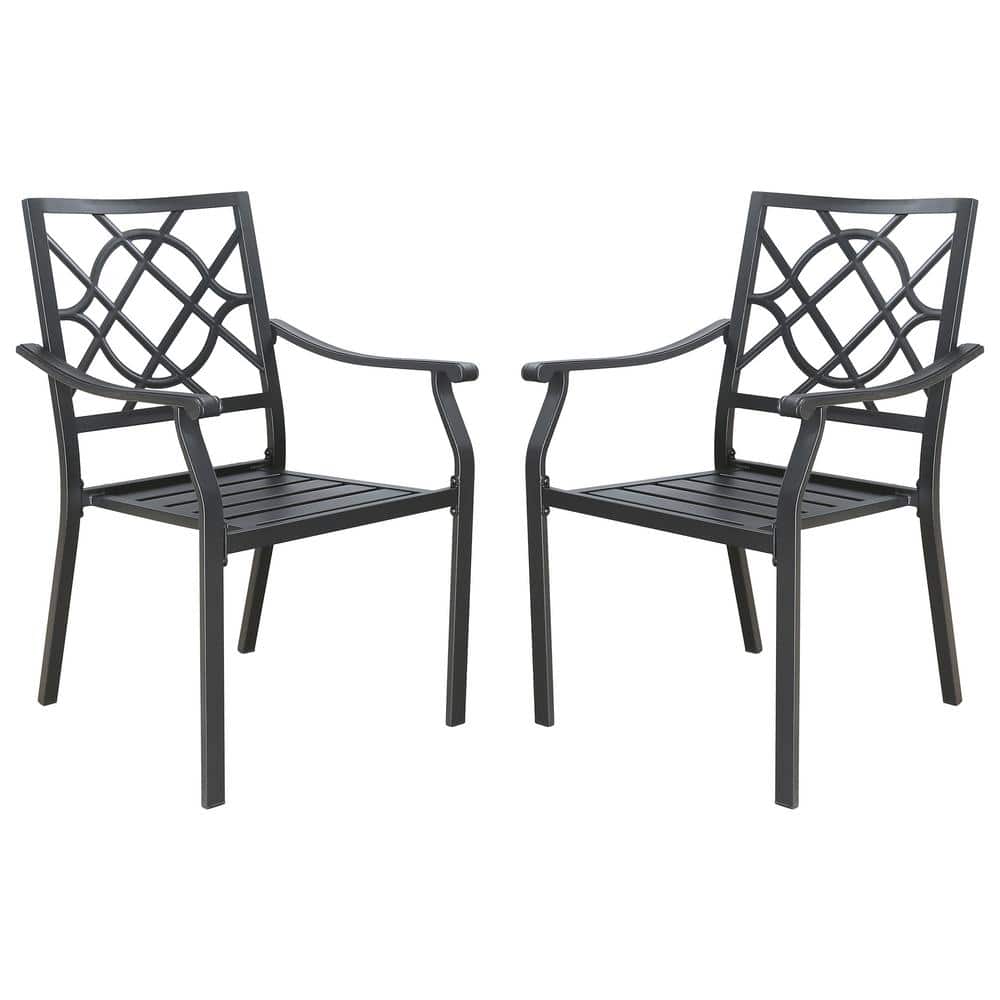 Black Steel Stackable Outdoor Dining Armchairs, Set of 2