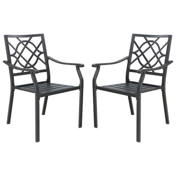 ULAX FURNITURE Black Stackable Metal Outdoor Dining Chair (Set of 2)