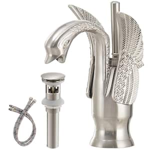 Swan Single Hole Single-Handle Bathroom Sink Faucet with Pop Up Drain and Overflow Cover in Brushed Nickel