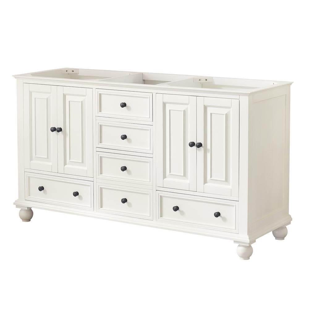 French White 60" Double Freestanding Solid Wood Vanity Cabinet