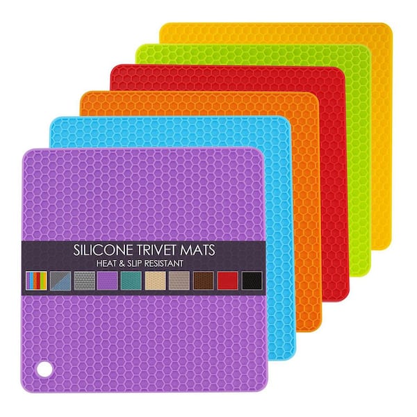 6 Pack Silicone Trivet Mat Heat Resistant Non-Slip Hot Pad Multipurpose Kitchen Counter Protector Gray Finish