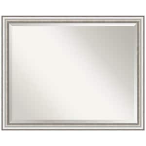 Salon Silver Narrow 30.5 in. W x 24.5 in. H Framed Beveled Bathroom Vanity Mirror in Silver