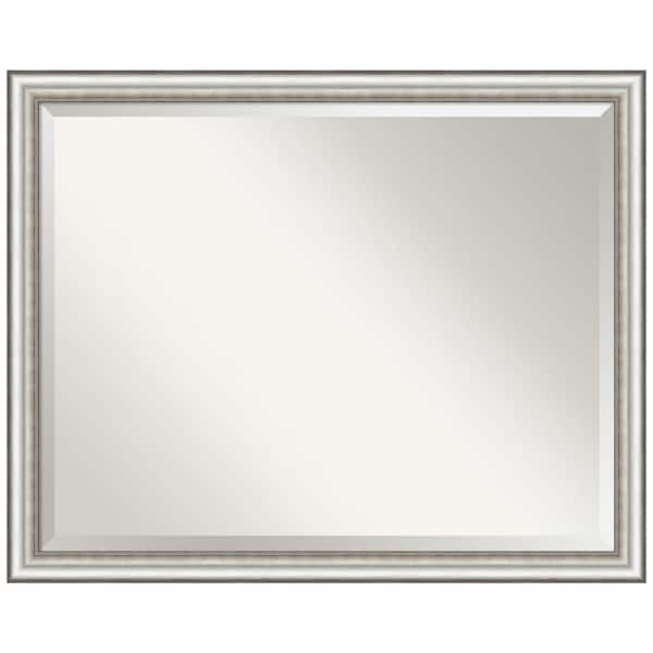 Amanti Art Salon Silver Narrow 30.5 in. W x 24.5 in. H Framed Beveled Bathroom Vanity Mirror in Silver