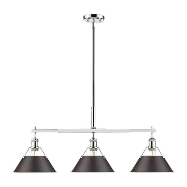 Orwell 3-Light Chrome with Rubbed Bronze Shade Linear Pendant