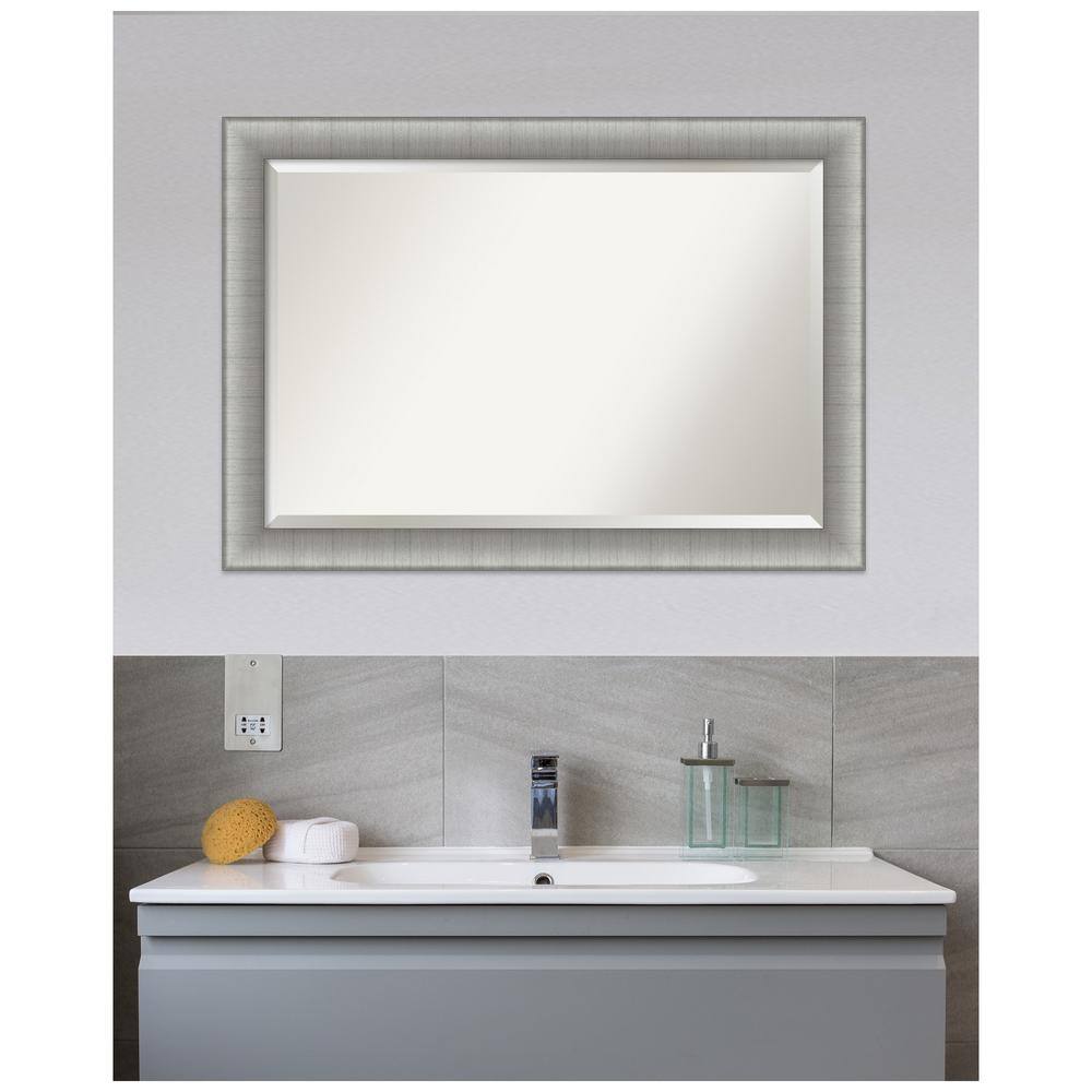 Elegant Brushed Pewter Rectangular Bathroom Vanity Mirror