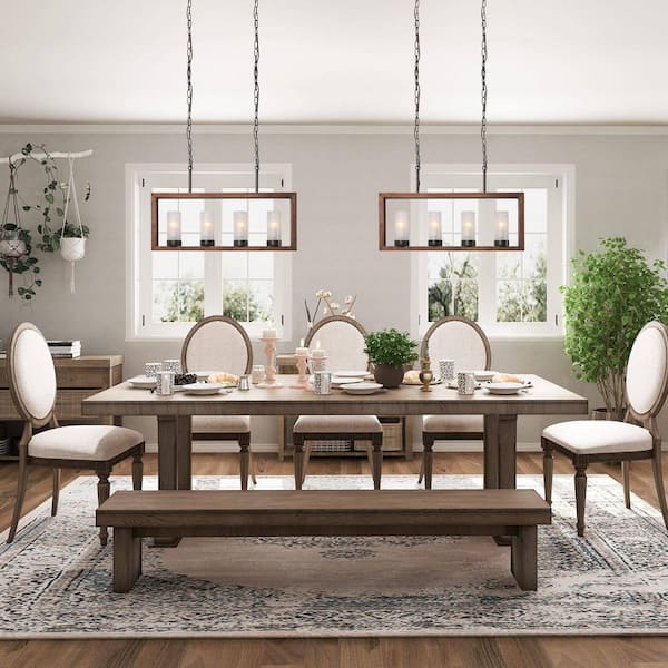 Rustic 4-Light Island Pendant Light with Frosted Glass Shade for Kitchen or Dining Room