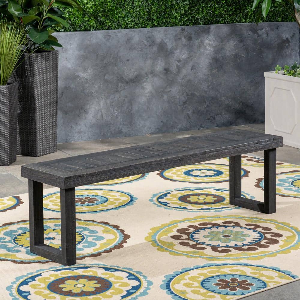 18 in. H Classic Acacia Wood Slat Panel Outdoor Ottoman Bench with Sled Leg