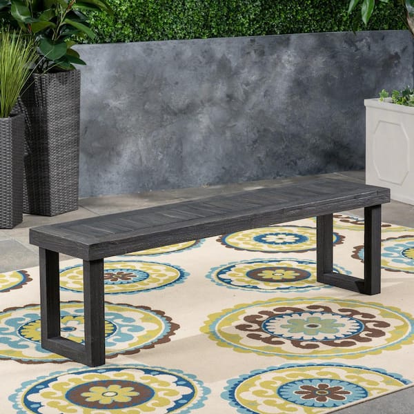 Unbranded 18 in. H Classic Acacia Wood Slat Panel Outdoor Ottoman Bench with Sled Legs for Porch, Balcony, Deck, Patio, Backyard