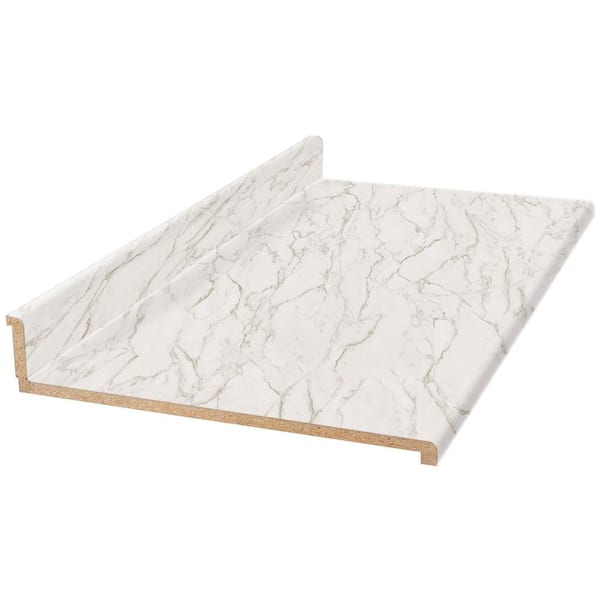 Hampton Bay 10 ft. Straight Laminate Countertop in Textured Anzio Marble with Waterfall Edge and Integrated Backsplash