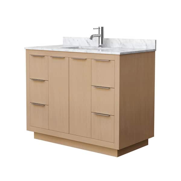 Wyndham Collection Maroni 42 in. W Single Bath Vanity in Light Straw with Marble Vanity Top in White Carrara with White Basin