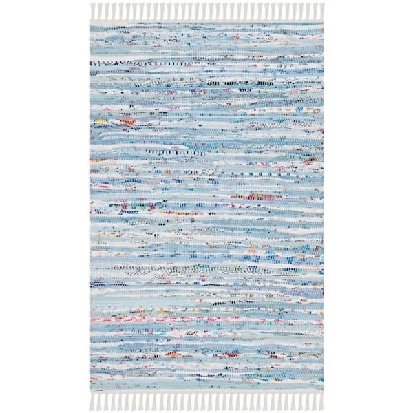 SAFAVIEH Rag Rug Light Blue/Multi Doormat 3 ft. x 5 ft. Striped Area Rug