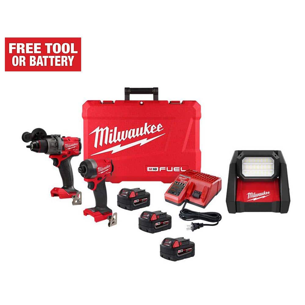 Milwaukee M18 FUEL 18-V Lithium-Ion Brushless Cordless Hammer Drill and Impact Driver Combo Kit (2-Tool) with Flood Light -  3697-22-48-2366