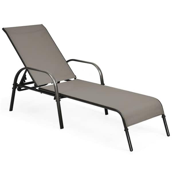 Unbranded 1-Piece Brown Metal Outdoor Chaise Lounge with Adjustable Backrest