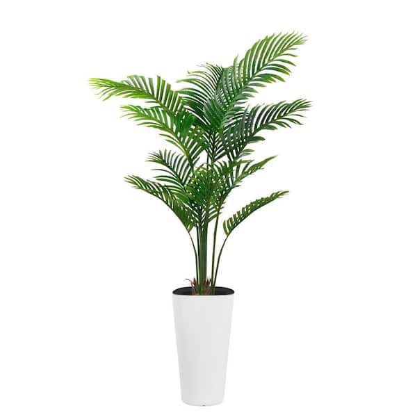 Vitalismo 5 ft Artificial Palm Tree White Pot with Real Bark