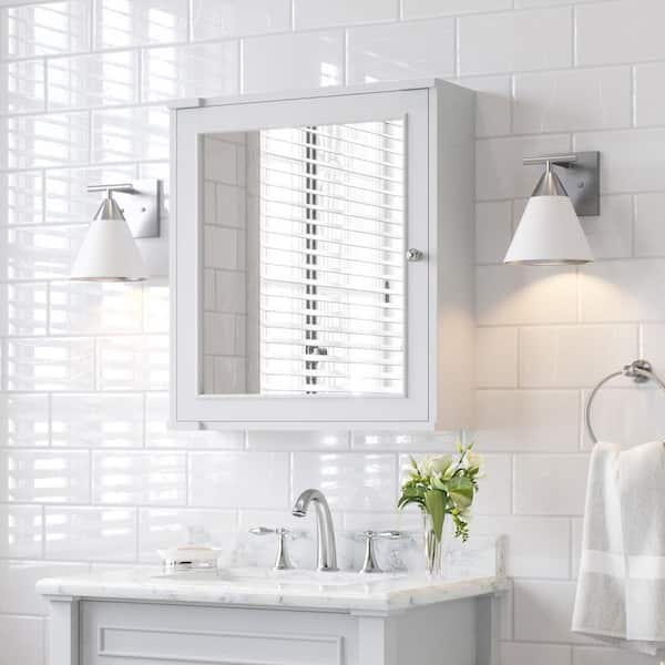 Home Decorators Collection Aberdeen 24 in. W x 8 in. D x 27 in. H Rectangular Surface Mount Dove Gray Medicine Cabinet with Mirror