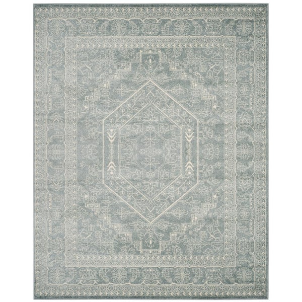 Adirondack 12 ft. x 18 ft. Slate/Ivory Border Medallion Area Rug
