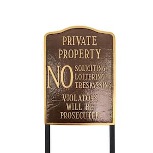 Private Property No Sign Arch Large Statement Plaque with 23 in. Lawn Stakes - Oil Rubbed/Gold