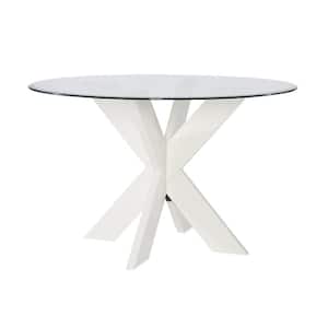 Norris 48 in. L White Round Dining Table with Glass Top (Seats 4)