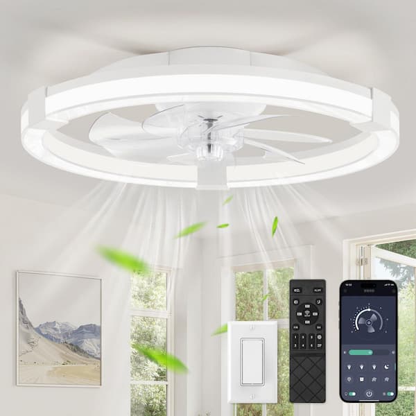20 in Indoor/Outdoor Ceiling Fans LED Light Remote/APP 3CCT Reversible DC motor Standard Flush Mount for Bedroom White