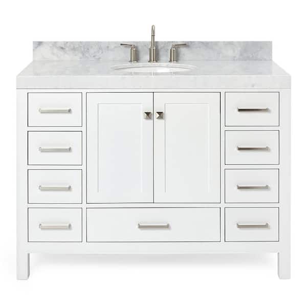 Cambridge 48 in. W x 22 in. D x 36.5 in. H Single Sink Freestanding Bath Vanity in White with Carrara Marble Top