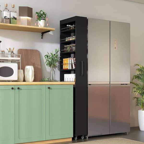 Zlata Black 68.35 in. H 7-Tier Pull-Out Multi-Functional Storage Cabinet for Narrow Spaces