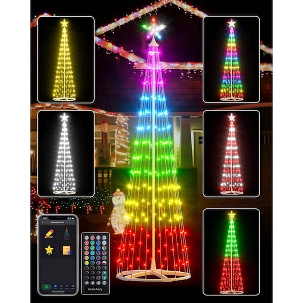 9 ft. Smart Cone Tree Lights 250 LED DIY Color Changing APP Remote Music Timer Christmas Lights
