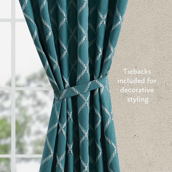 Jessica Simpson Tallulah Textured Blackout Grommet Window Curtain Panel Pair with Tiebacks - 76 x 96 - Blue