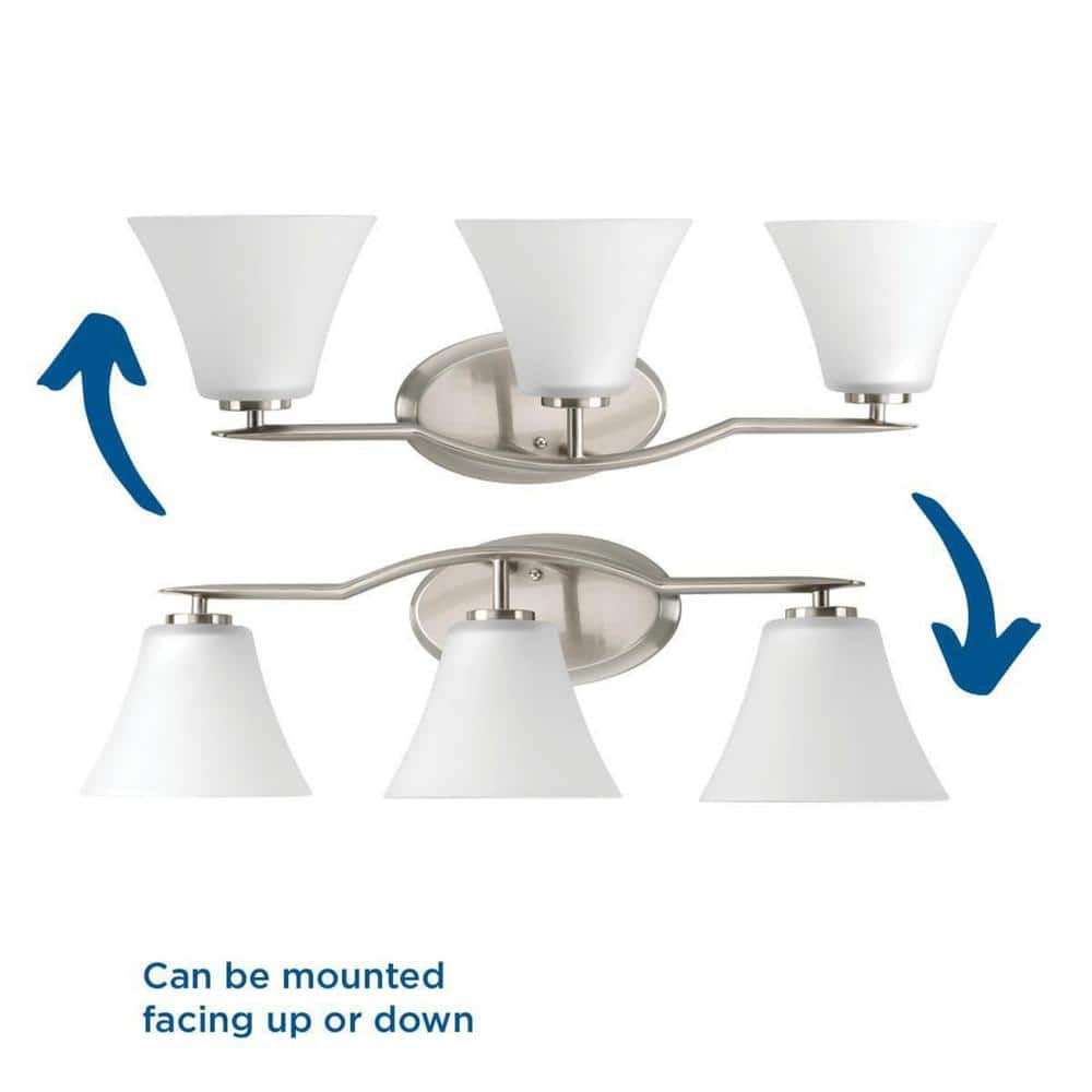 Bravo Brushed Nickel 3-Light Bath Vanity with Etched Glass Shades