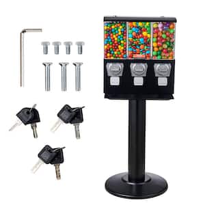 Commercial Vending Machine Triple Compartment Candy Dispenser with Iron Stand Gumball and Candy Machine, Black