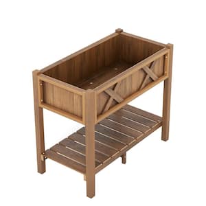 34 in. HIPS Raised Garden Bed Poly Wood Elevated Planter Box in Coffee