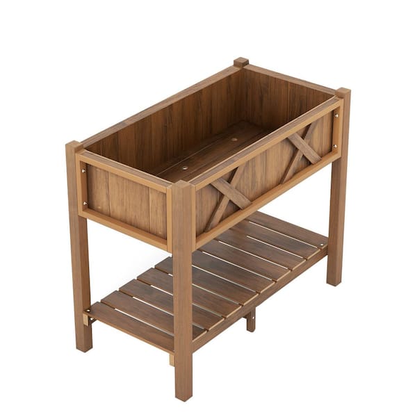 ANGELES HOME 34 in. HIPS Raised Garden Bed Poly Wood Elevated Planter Box in Coffee