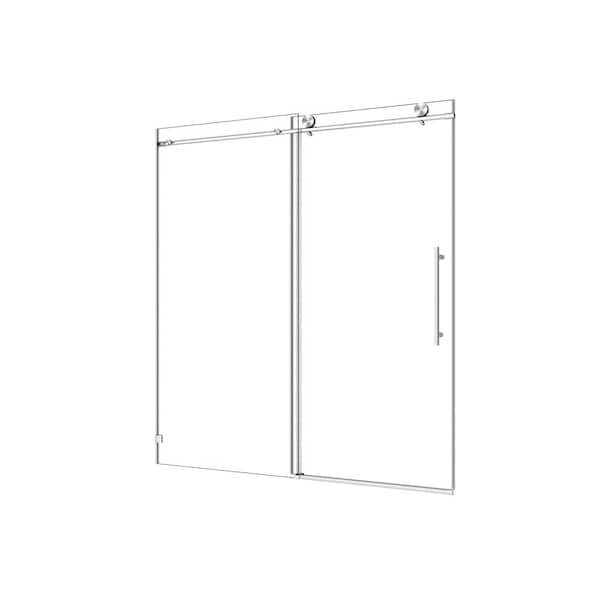 WEGATE 60 in. x 76 in. 2 Panel Clear Tempered Glass Sliding Door with Brushed Nickel Hardware