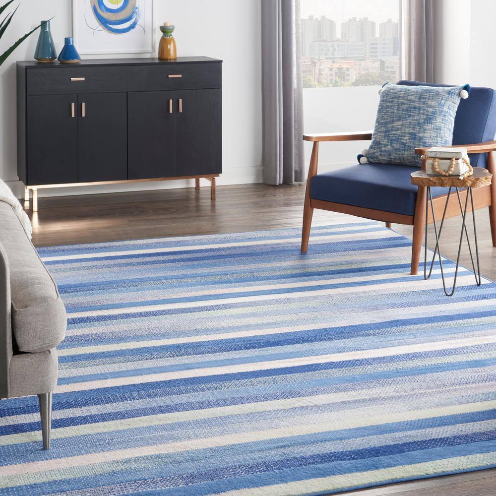 Whimsicle Blue Multicolor 8'4" x 11'6" Synthetic Stripe Rug