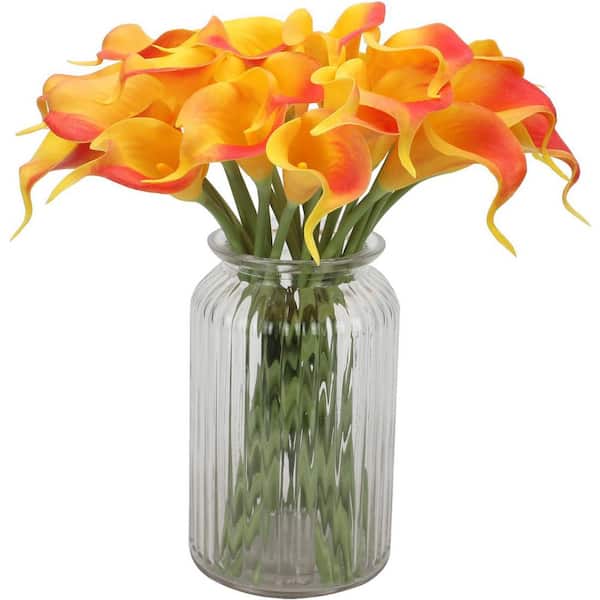INNOBULE 13.4 in. Orange Indoor Artificial Calla Lily Flower Wedding Bouquet Lataex Real Touch (20-Pieces) (Without Container)