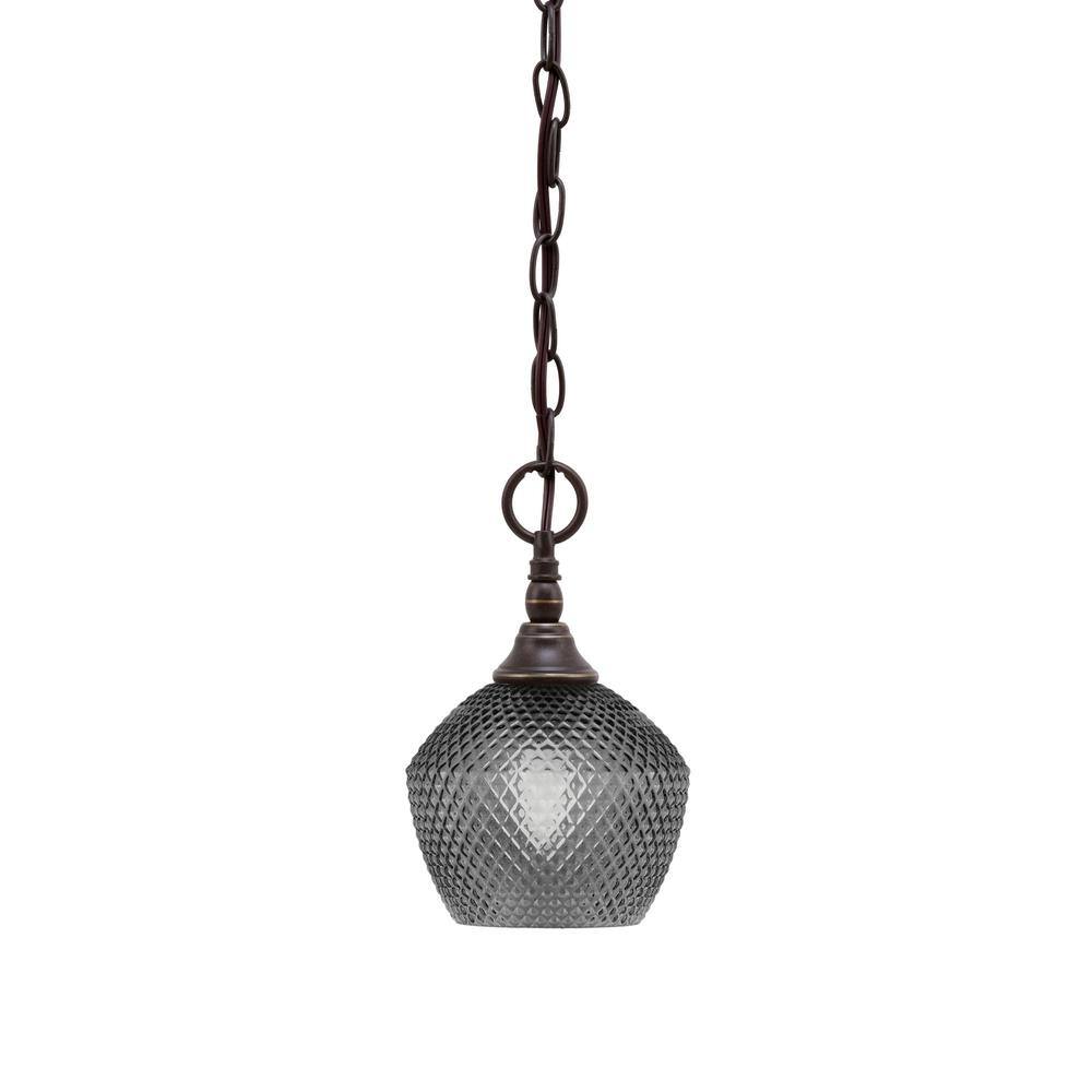 Elva 100-Watt 1_light Dark Granite Shaded Pendant Light with 6 in. Smoke Te